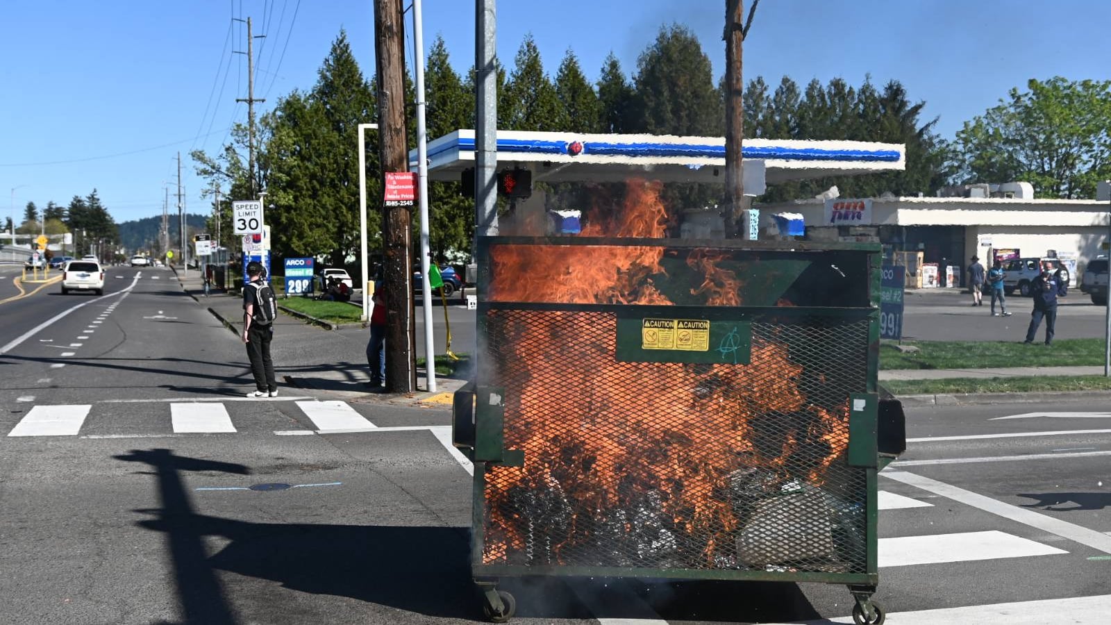 Dumpster on fire.