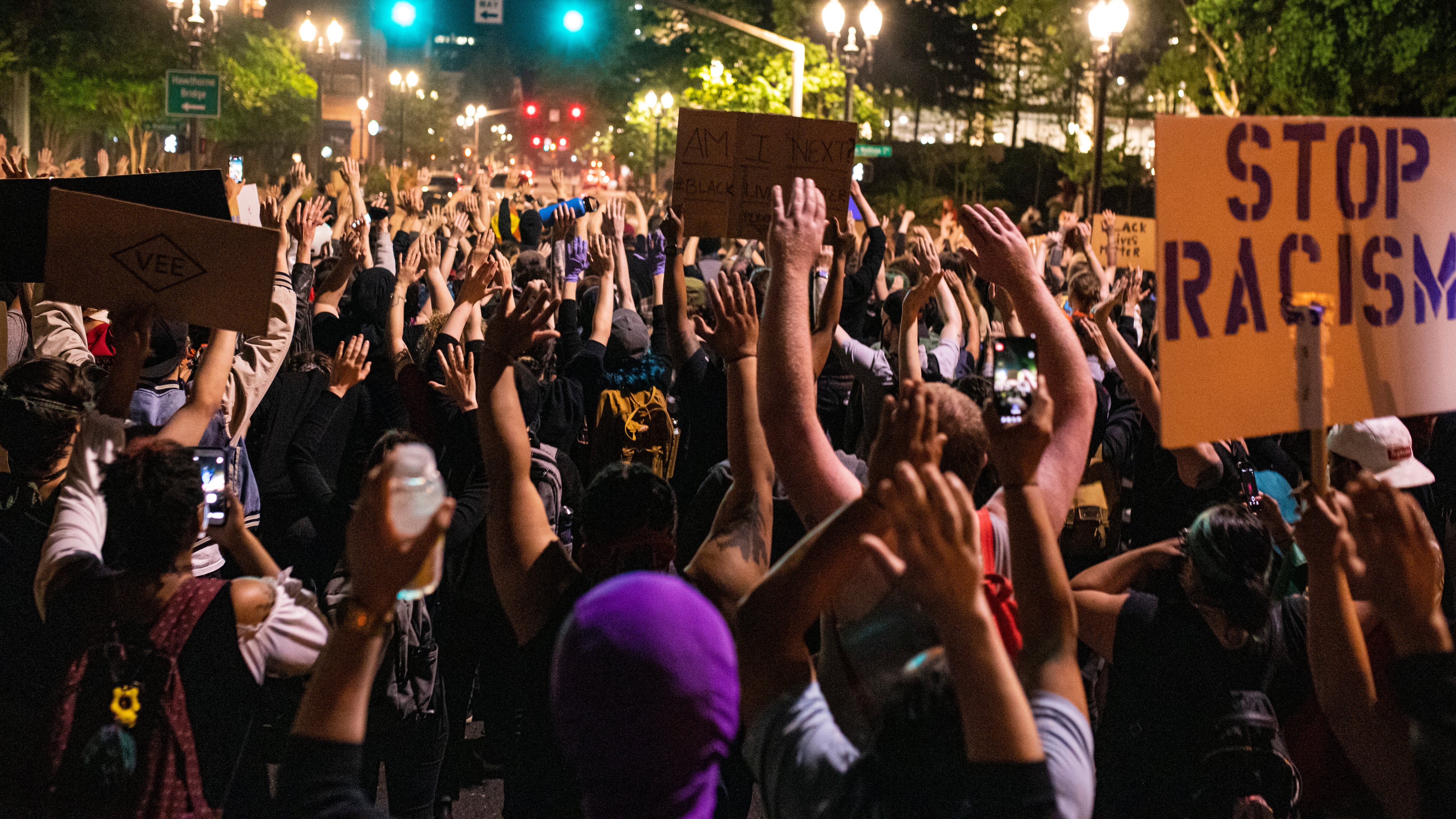 Black Lives Matter protesters in downtown Portland in June of 2020.