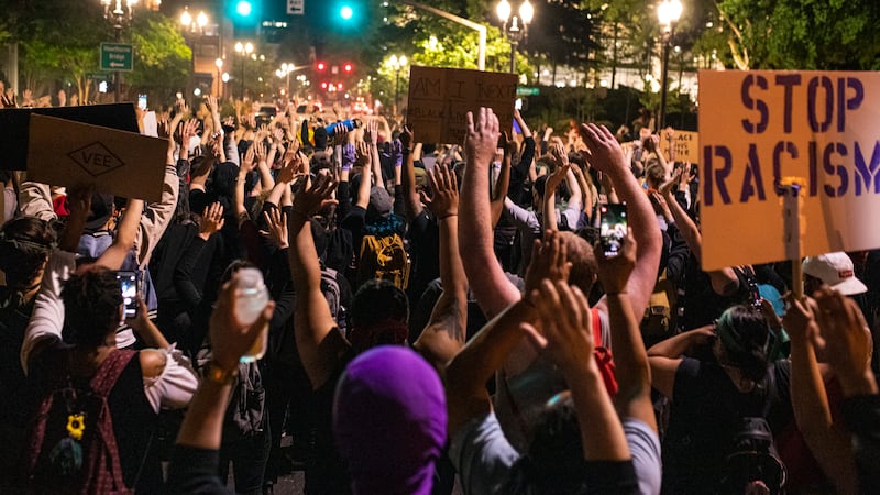 Black Lives Matter protesters in downtown Portland in June of 2020.