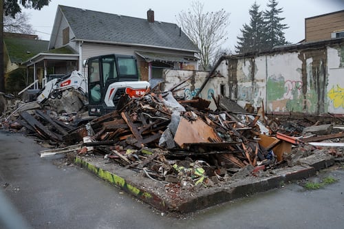 A Wrecking Crew Took Down the Building Shedding Bricks Onto Alberta Street