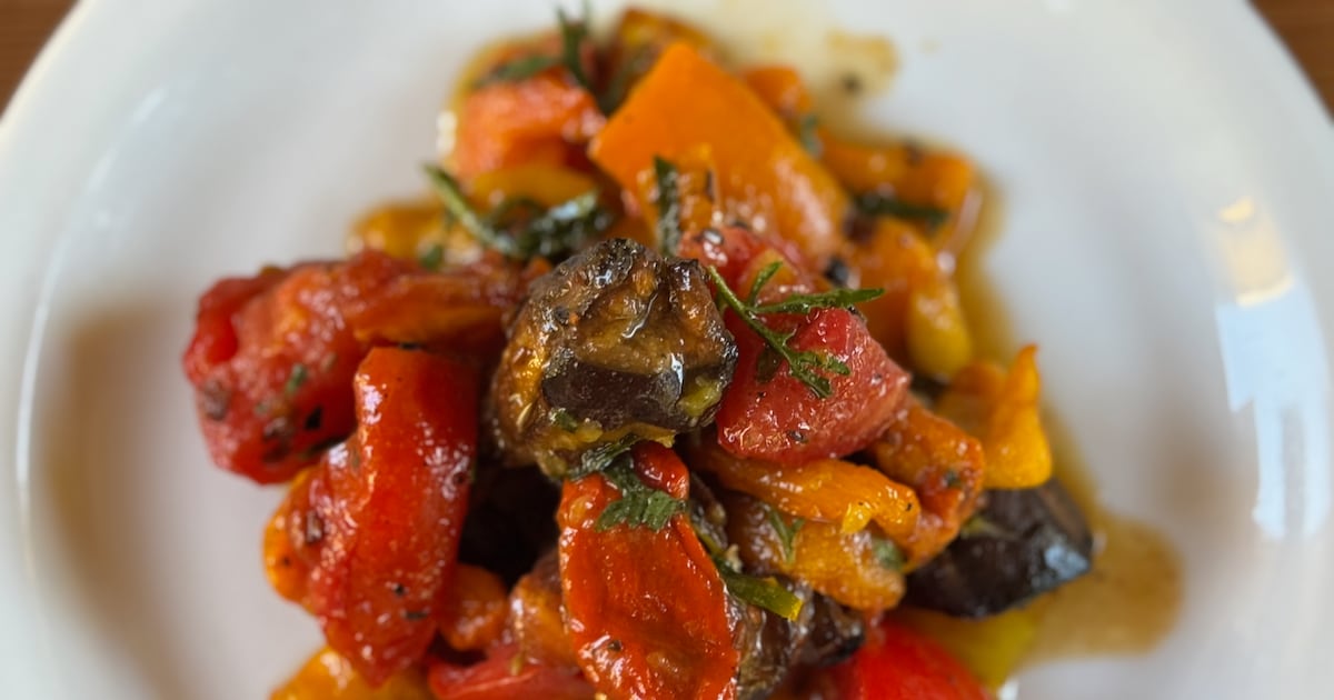 What We’re Cooking This Week: Roasted Eggplant, Pepper, and Tomato Salad