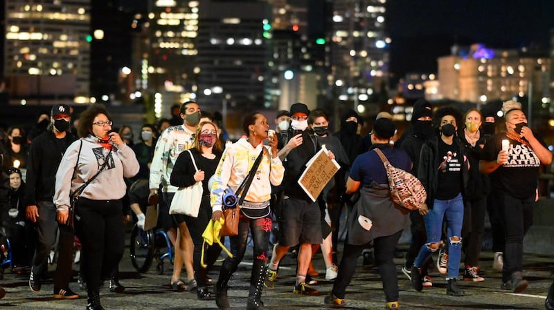 protest march in downtown Portland